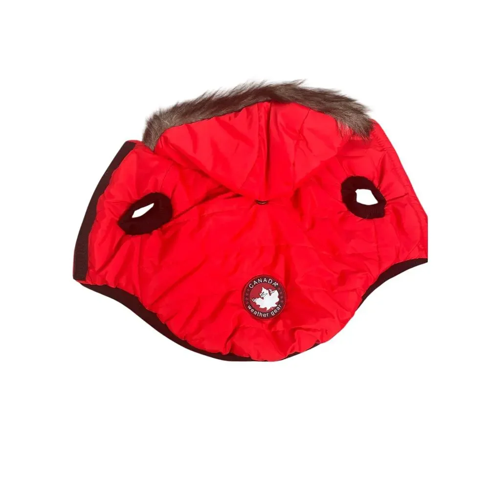 Canada Weather Gear Dog Jacket Red & Black Faux Fur Lined Hoodie Small